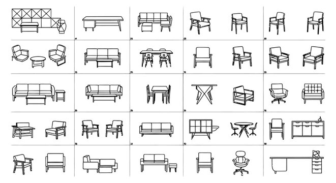 Architectural Furniture CAD Block Library featuring AutoCAD 2D Vector Icons for Interior Design and Floor Plans with Sofa and Couch Sets for Technical Blueprint Planning