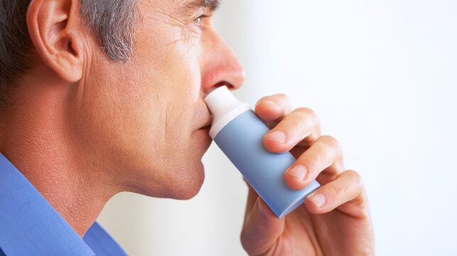 Medical conceptual illustration of asthma respiratory disorder, chronic inflammatory lung disease, narrowed airways, breathing difficulty, bronchial constriction and respiratory allergy issue, 
