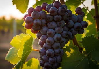 Fototapeta premium Ripe Grapes on Vine in Vineyard at Sunset.