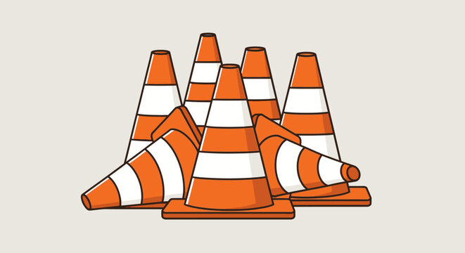 Orange Traffic Cones Pile, Safety Barrier, Construction Warning