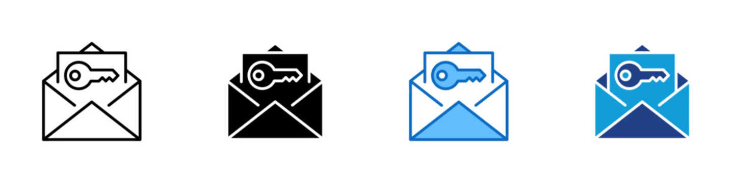 Email Key Multiple Style Icon Design Vector - Envelope with key representing OTP, secure message access, encryption delivery, and private communication