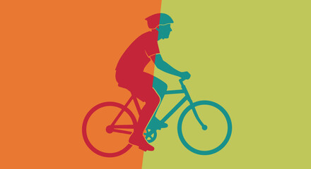 Fototapeta premium Vibrant Silhouette of a Man Cycling on Bicycle with Colorful Background