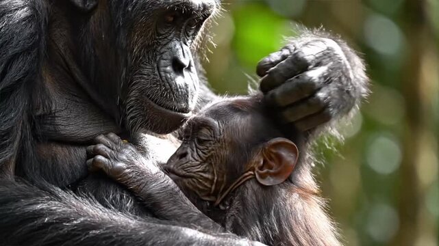 Gorilla mother and baby interaction.