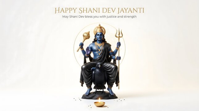 Lord shani dev seated majestically on throne holding trident and mace celebrating shani jayanti