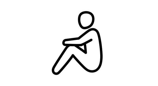 Abstract Person Sitting Icon, Minimalist Outline Figure, Contemplative Pose
