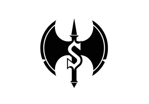 Black double headed battle axe silhouette on white background