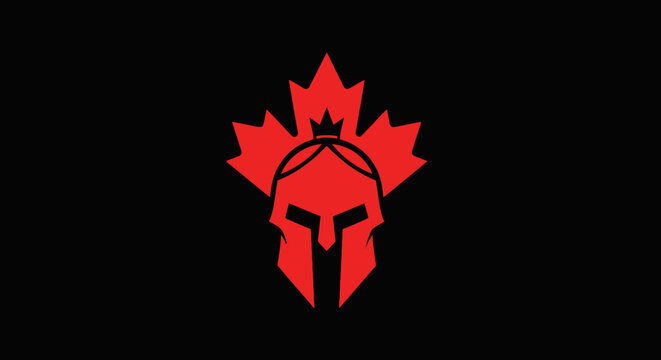 Red spartan warrior helmet logo with Canadian maple leaf