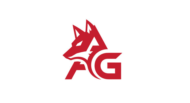 Red wolf mascot logo integrated with initials AG