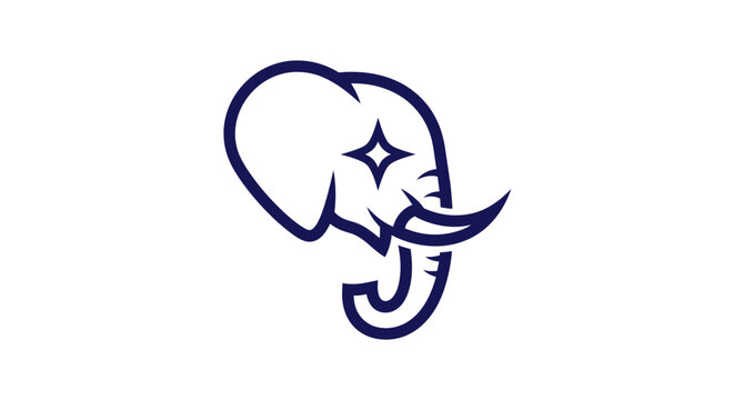 Stylized elephant head logo design with tusks and star
