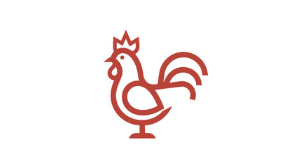 Stylized red rooster line art logo on white background © Asri