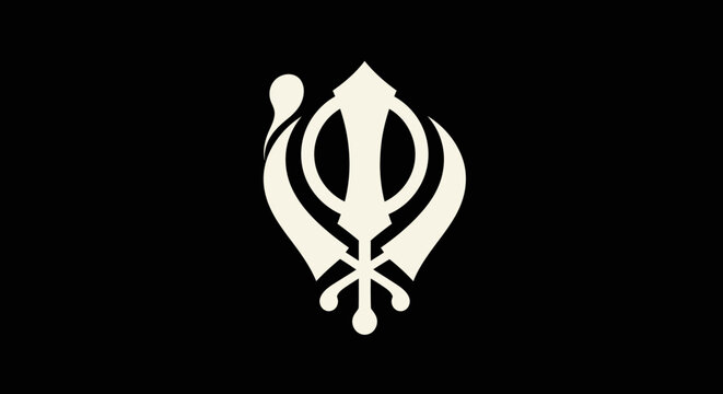 White Sikh Khanda religious emblem on black background