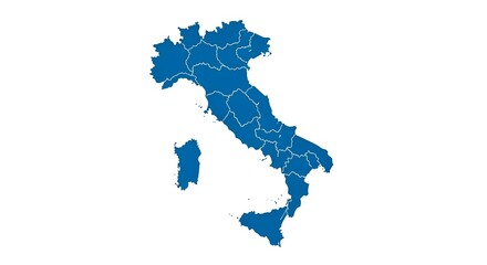Obraz premium Blue Map of Italy with Regional Borders Isolated on White Background