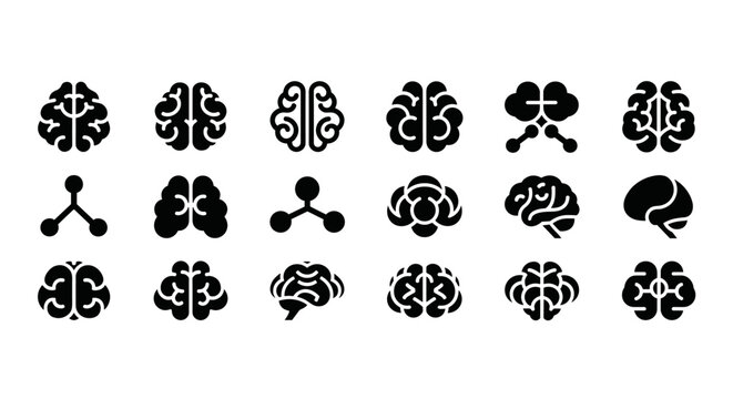 Collection of stylized brain icons representing different aspects of cognition and neuroscience