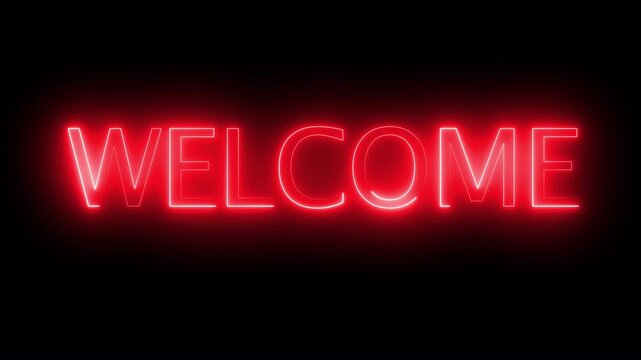 Glowing neon welcome text animation on black background