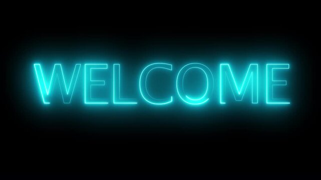 Glowing neon welcome text animation on black background