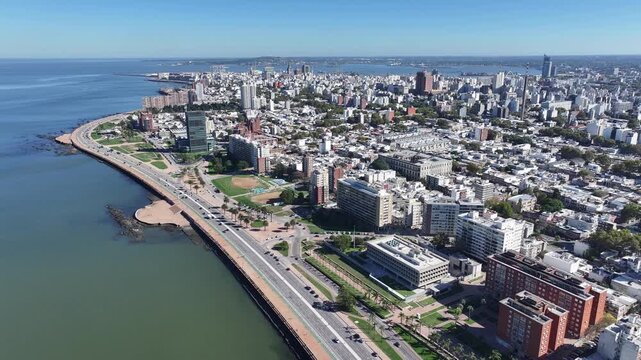 Montevideo Skyline In Maldonado Uruguay. Beach Landscape. Downtown District. Travel Destination. Montevideo Skyline At Montevideo In Maldonado Uruguay. Nature Seascape.