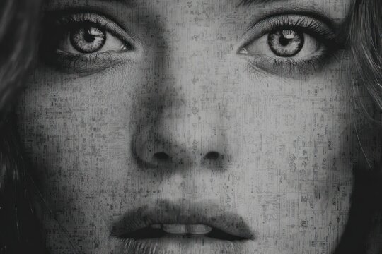 Tech overlay on woman face in grayscale