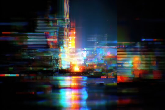 Abstract technological malfunction with glitch distortion