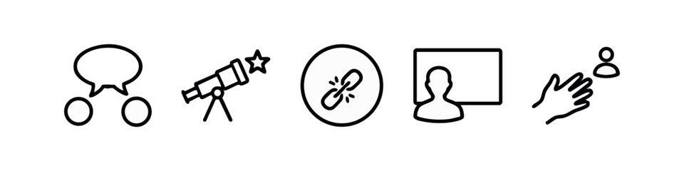 Fototapeta premium Minimal Line Art Social and Discovery Icons - Communication, Telescope, Heart, Profile