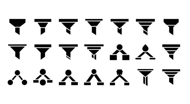 Collection of funnel and flow chart icons representing data filtering and organization