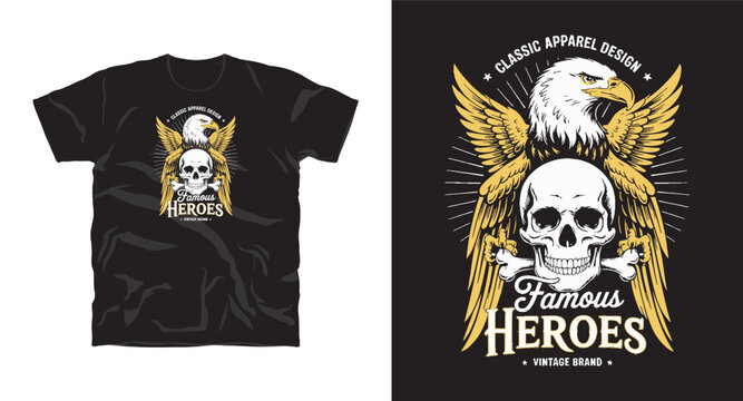 Eagle and skull t-shirt design for classic apparel vintage brand.