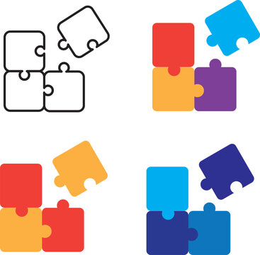 PrintColorful Interlocking Puzzle Pieces Vector Icons Set