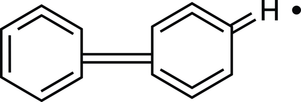 Biphenyl chemical structure radical vector illustration showing molecular bonds for organic chemistry research science education and laboratory data visualization isolated