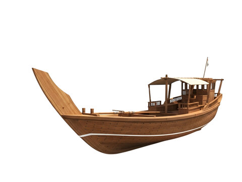 Traditional wooden dhow boat isolated on transparent background