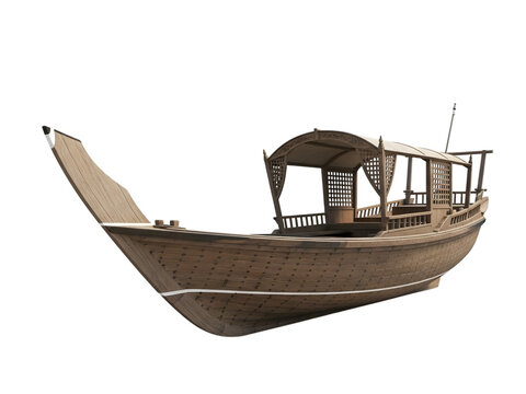 Traditional wooden dhow boat isolated on transparent background