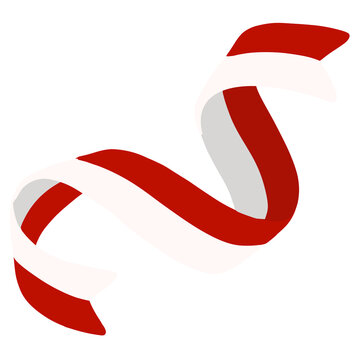  Indonesian Red and White Ribbon, Independence Day Symbol, Flat Illustration