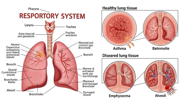 Respiratory System Anatomy and Lung Diseases - Asthma, Bronchitis, Emphysema, Pneumonia.