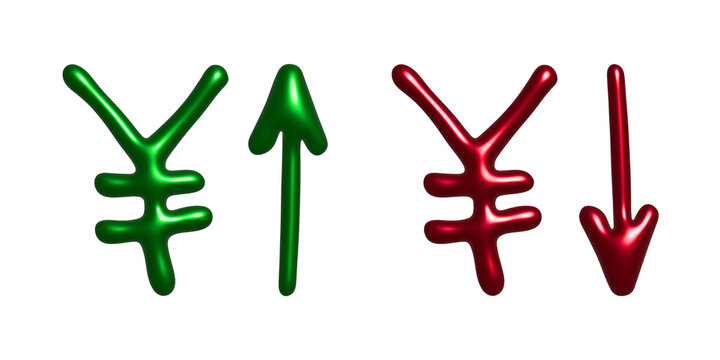 3d yen currency symbol Growth and fall profit with arrow up and down Element for design