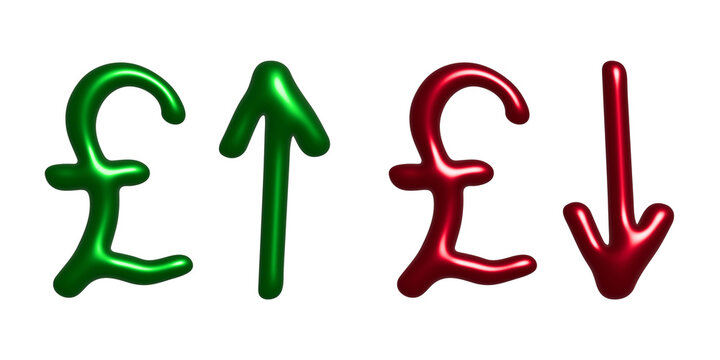 3d british pound currency symbol Growth and fall profit with arrow up and down Element for design