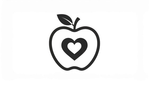 Simple Black Apple Logo with Heart.
