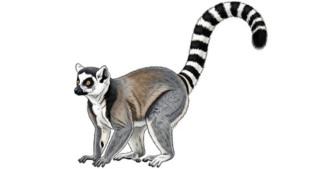 Fototapeta premium Ring-tailed Lemur Illustration - Detailed Depiction of a Madagascar Native.