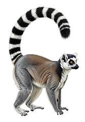 Fototapeta premium Ring-tailed Lemur Illustration - Detailed Wildlife Art.