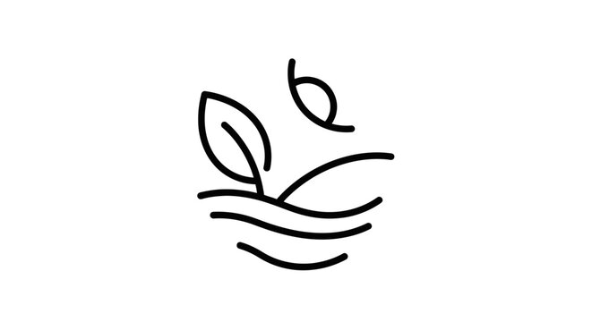 Minimalist line art of sprouting leaves and gentle waves