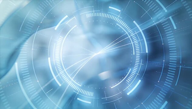 Abstract cyber background with blue digital circle, glowing futuristic interface, circular hud technology lines, clean soft light motion, creating calm abstract digital atmosphere for SEO search