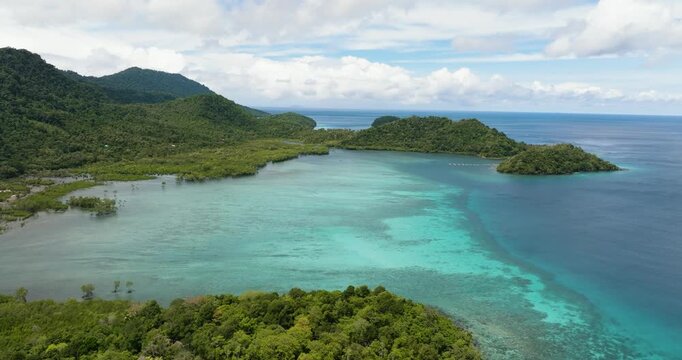 Top view of islands and bays with lagoons in the tropics. Weh Island. Indonesia.