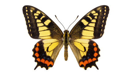 Yellow black orange patterned Swallowtail butterfly with detailed wing markings © Maria