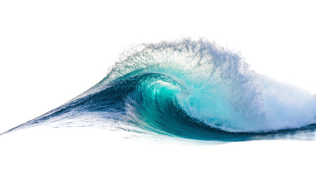 Turquoise breaking ocean wave with foamy crest and spray