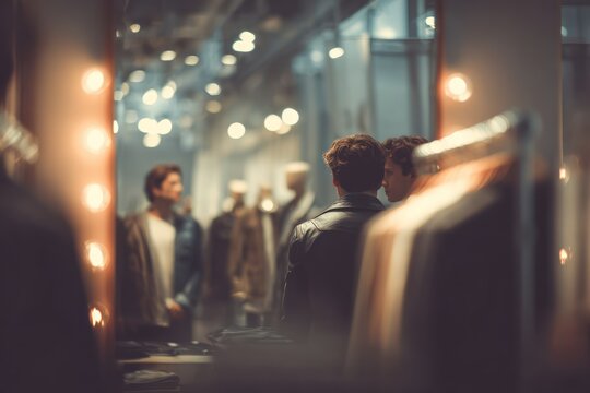 Shopping for stylish jacket in shop