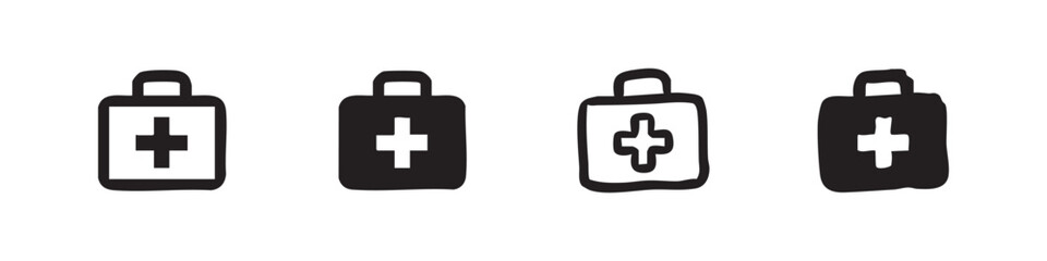 Obraz premium First Aid Kit Icon Set Hand Drawn Vector Illustration