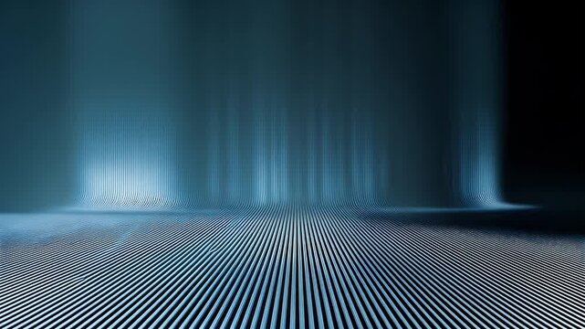 Abstract dark blue background features sleek, futuristic lines that create a dynamic pattern, with light rays dramatically sweeping across, evoking modern digital space or stage.