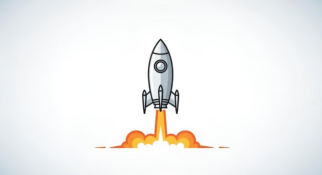 Silver Rocket Launching with Orange Flames &ndash; Startup Icon