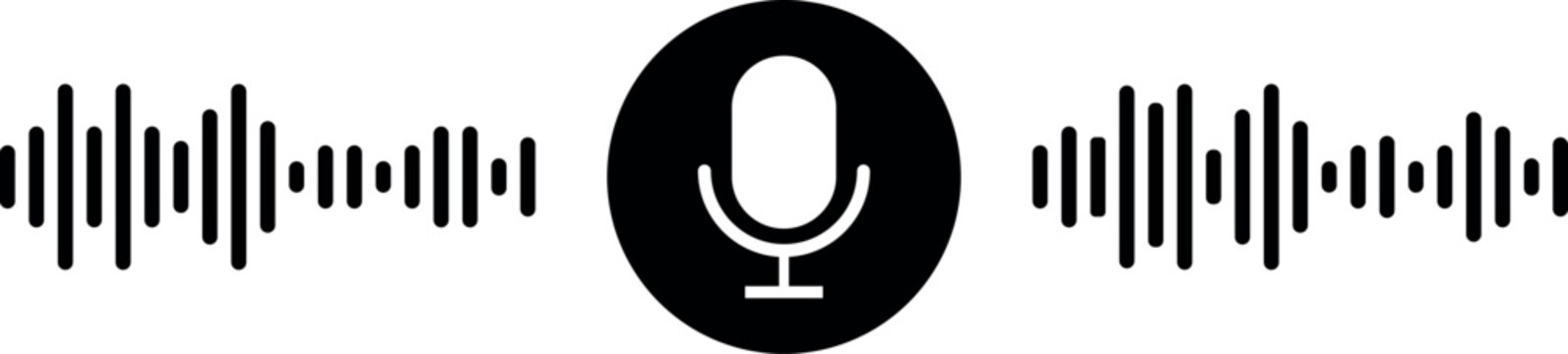 Voice message waveform with microphone icon, audio recording interface, sound wave illustration, podcast and voice chat concept.