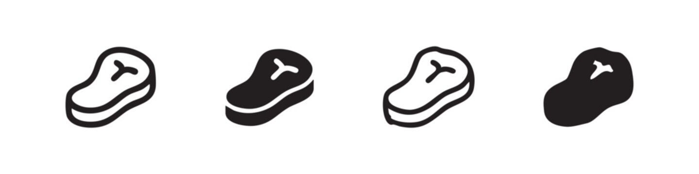 Raw Steak Meat Icons Set for Butchery and Grill