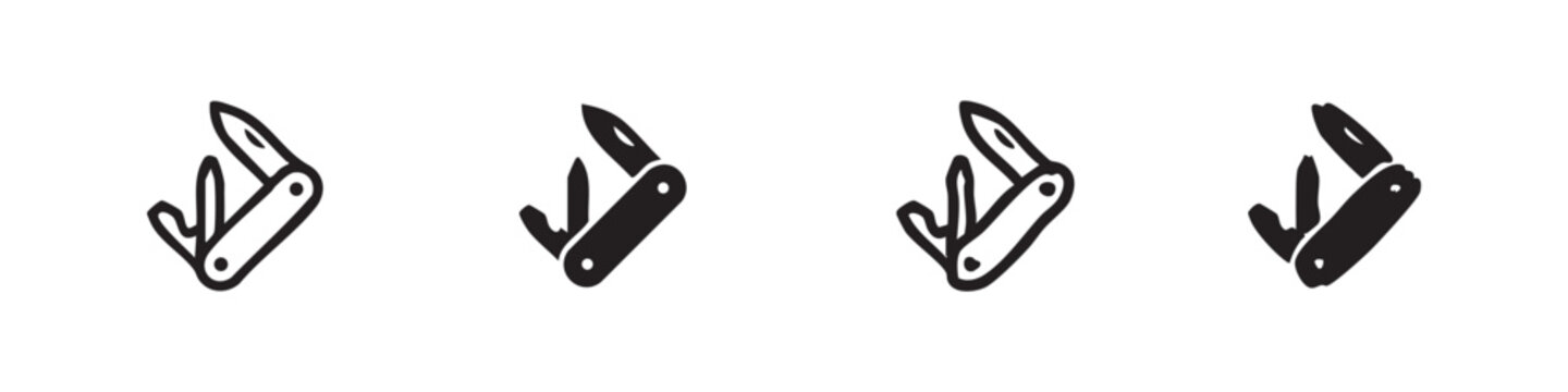 Multi-tool or Swiss army knife icon set in various styles, vector utility symbol
