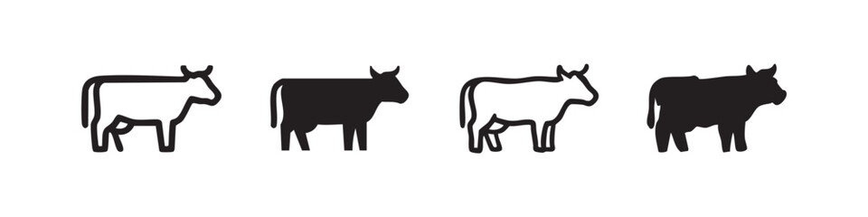 Obraz premium Cow icon set in various styles, farm animal and livestock symbols, vector illustration.