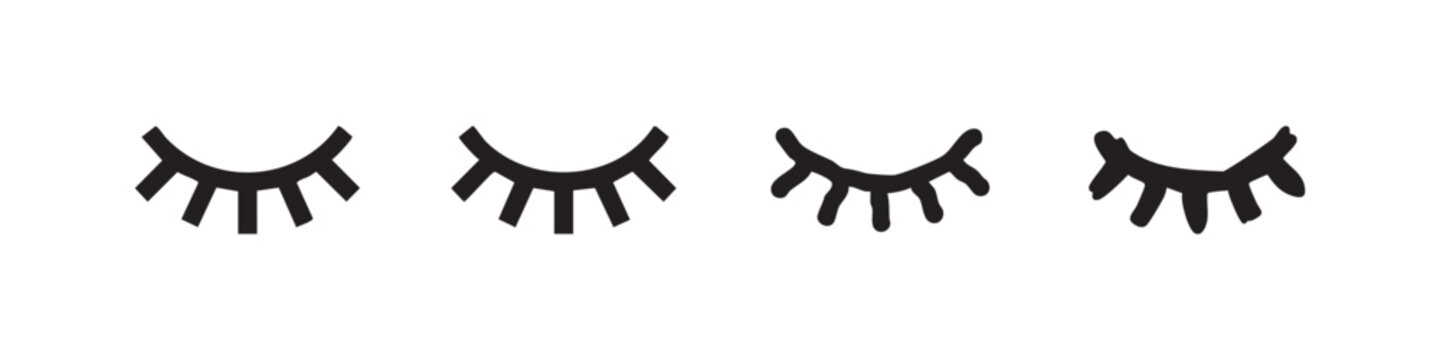 Closed eyes icon set in various styles, sleep and relaxation symbols, vector illustration.